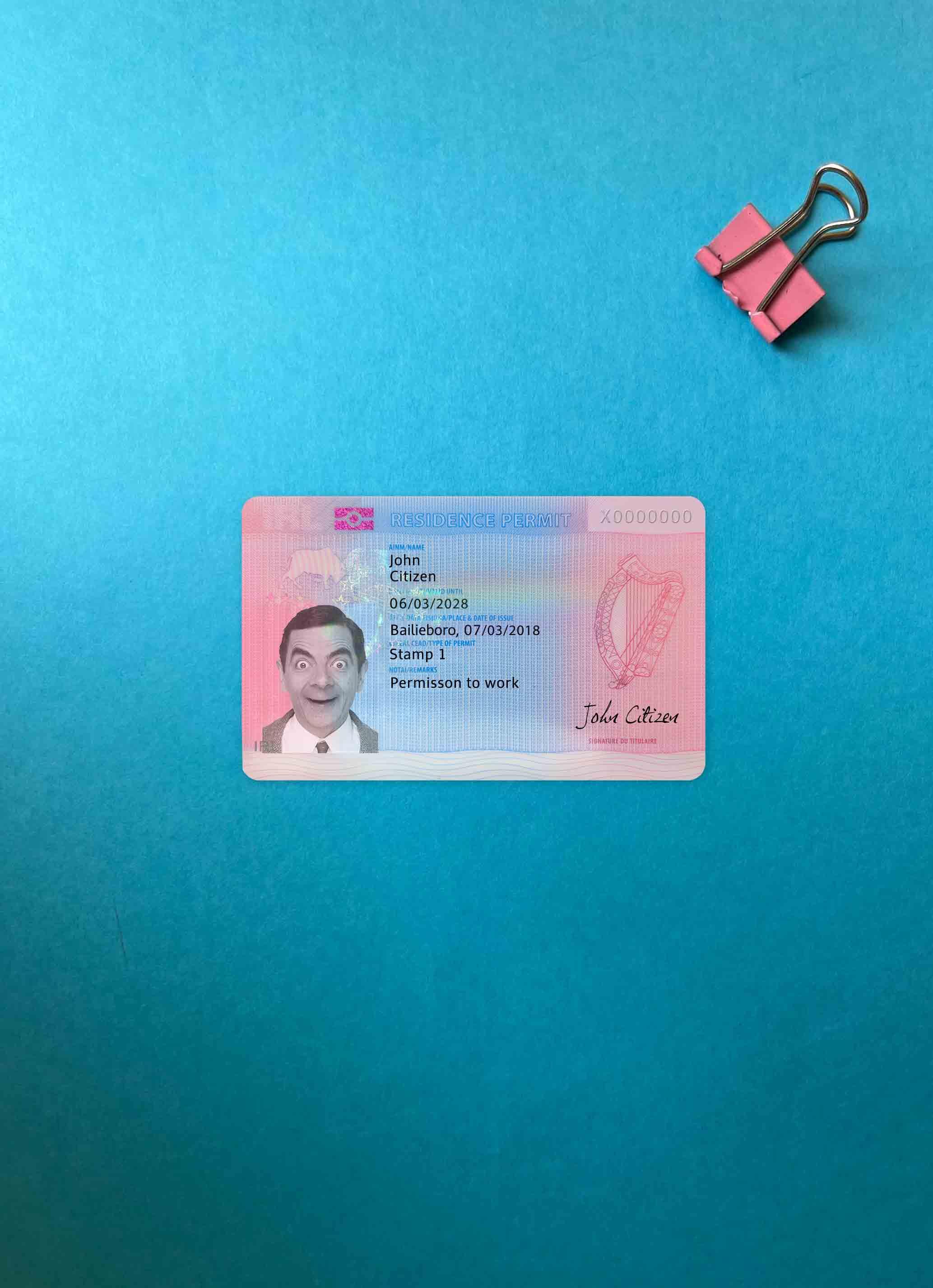 Ireland residence permit photolook FRONT PSD template